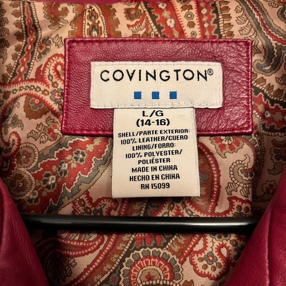 Covington Women's Red Leather Vintage Jacket, size large - Picture 2 of 4